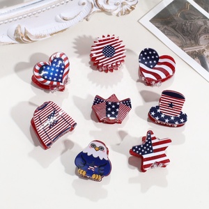 Pinza de Pelo de Plástico con Diseño de Bandera Americana para el Día de la Independencia, Mini Pinza con Forma de Corazón y Estrella, Accesorios para el Cabello para Niñas - Product Image 5