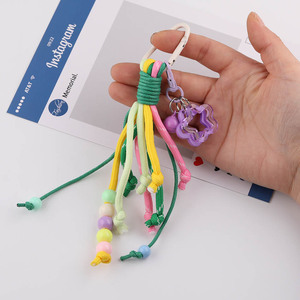 Lanière perlée style coréen color block, porte-clés DIY fait main, breloque, sangle de téléphone portable, taille moyenne, rose, bleu, vert, violet clair - Product Image 3