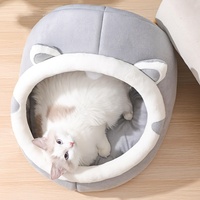 Lit-caverne pour chat avec jouet à suspendre, maison igloo semi-fermée, coussin amovible lavable, antidérapant, pour chats d'intérieur et petits chiens