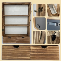 Caja de exhibición de cuadros de madera rústica con estantes extraíbles, cajones, marco de caja de sombra de estilo Vintage para colgar en la pared o usar en la Mesa