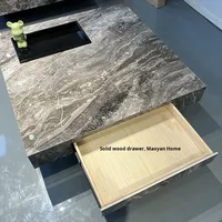 Table basse minimaliste moderne en pierre frittée italienne, grand tiroir carré, simple, décor à la maison pour petit appartement, villa, panneau