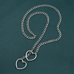AA02141 Hollow kalp o-ring kayma zincir kolye kadın moda Punk Rock ayarlanabilir uzun paslanmaz çelik kolye takı - Product Image 3