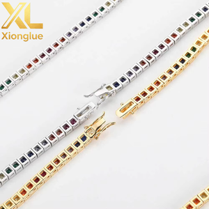 Hip Hop <b>Copper</b> <b>Bangle</b> 4mm Color Tennis Chain Micro-inlaid Square Zircon Claw Setting Unisex Hipster Jewelry Tanjing Fashion - Product Image 5
