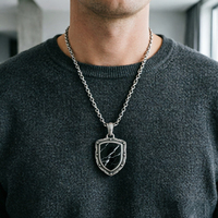 Ensemble de colliers pour hommes en acier inoxydable et marbre, pendentifs géométriques hexagonaux et boucliers, bijoux de mode durables et résistants à la rouille
