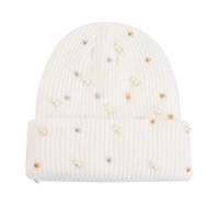 Bonnet tricoté de haute qualité pour femme, orné de perles et de strass, avec revers côtelé doux, chaud pour l'hiver, idéal pour le quotidien et la ville