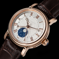 Montre de plongée automatique pour hommes, nouvelle mode, bracelet en cuir, boîtier en acier inoxydable, cadran en cristal saphir, résistant à l'eau 5 bars