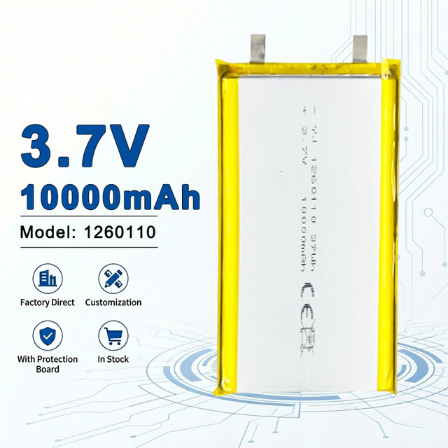 1260110 3.7V 10000mAh High Capacity Rechargeable LiPo Battery for Power Banks and Portable Electronics 7565121 9060100 126090