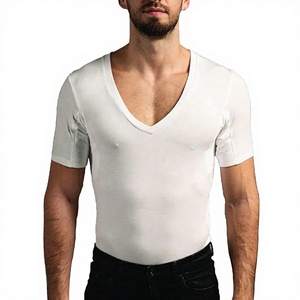T-shirt pour homme à col en V, blanc, à carreaux, en modal, ultra-doux, respirant, plus absorbant, anti-transpiration - Product Image 3