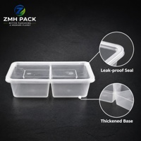 Boîte à lunch jetable en plastique PP écologique de qualité alimentaire 500 ml à 2 compartiments, compatible micro-ondes, couvercle anti-fuite, pour pizza, nouilles, aliments pour bébés