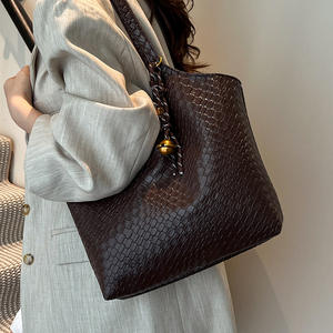 Bolsa de Mano de Gran Capacidad, Estilo Retro, de Cuero Genuino, Tejida, para Mujer - Product Image 1