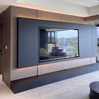 Meuble TV moderne de luxe en bois pour salon avec cheminée intelligente, meuble TV suspendu