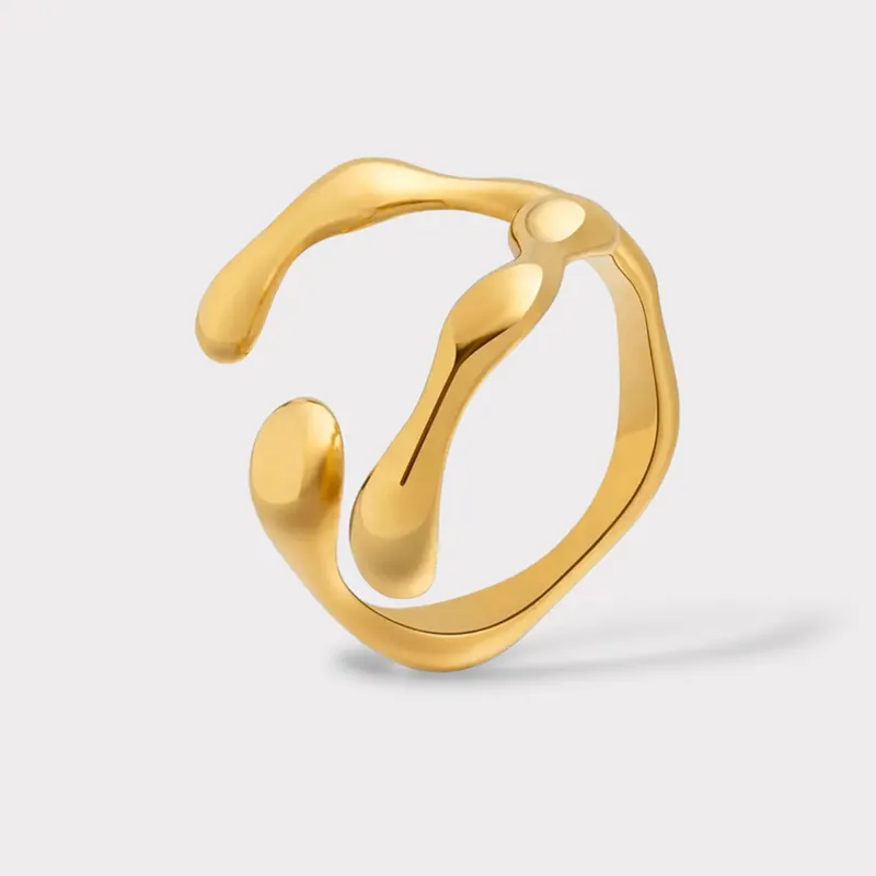 Minimalist 18k Gold Plated Stackable Rings Non Tarnish Vintage Stainless Steel Irregular Open Rings for Women