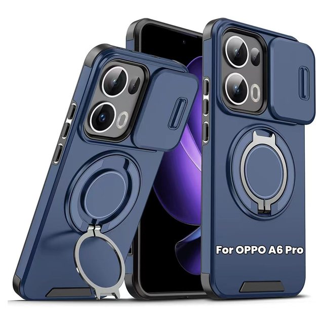 Circle Metal Kickstand Mobile Phone Cases for OPPO A6 Pro 4G 5G Magnetic Slide Window Camera Protection Back Cover