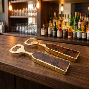 Abridor de botellas de latón de lujo con mango de piedra natural, herramienta de bar hecha a mano, abridor decorativo de vino y cerveza, regalo para el hogar, bar o cocina. - Product Image 2