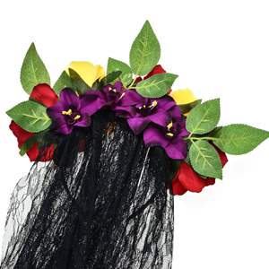 The Dead Headpiece Rose Floral Crown Veil Disfraz <span class=keywords><strong>de</strong></span> Halloween Diadema mexicana - Product Image 5