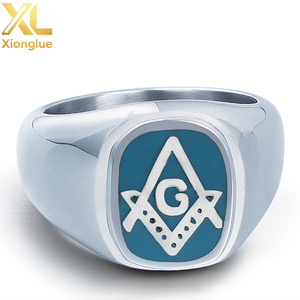 High Quality 18K Gold Plated Blue Oil Enamel Stainless Steel Unisex Hiphop Punk Freemason <b>Masonic</b> Custom Rings <b>Gift</b> - Product Image 2