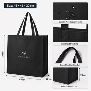 Large Non Woven Fabric Shopping Tote <b>Bag</b> With <b>Long</b> Handles For Groceries In Black Navy Green Colors - Product Image 4