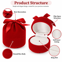 Boîte à bijoux en velours rouge en forme de nœud, à fond rond, pour bagues, boucles d'oreilles, colliers et autres bijoux – Vente en gros