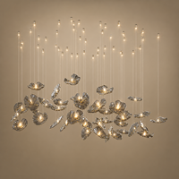 Lustre cascade en verre gris artistique personnalisé, grande suspension lumineuse pour hall d'hôtel, villa, atrium, escalier, éclairage intérieur