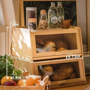 กล่องขนมปังไม้ไผ่ ความยาว 15.73 นิ้ว กล่องเก็บอาหารในครัวแบบสองชั้น - Product Image 1