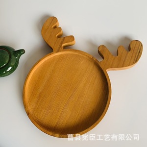 Bandeja redonda de madera con diseño de ciervo de dibujos animados, personalizable, sin acabar, decorativa, para servir alimentos. - Product Image 3