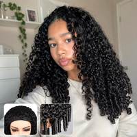 Perruque mi-tête naturelle noire brésilienne bouclée avec torsades, en cheveux humains, sans colle, installation facile, ajustement sûr pour femmes noires