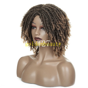 Perruques courtes pour tresses de couleur ombrée pour femmes avec accessoire de cheveux polyvalent sans dentelle sur le devant - Product Image 5