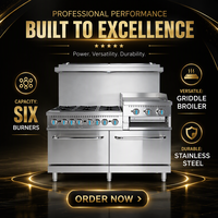 Cuisinière à gaz en acier inoxydable à 6 brûleurs, four à rôtissoire de 24 pouces, cuisinière de cuisine commerciale pour restaurant