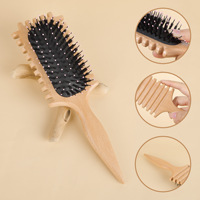 Brosse à cheveux personnalisée avec logo privé, masseur de cuir chevelu, brosse à extensions en poils de sanglier, manche en bois, brosse à poils carrée à coussinets