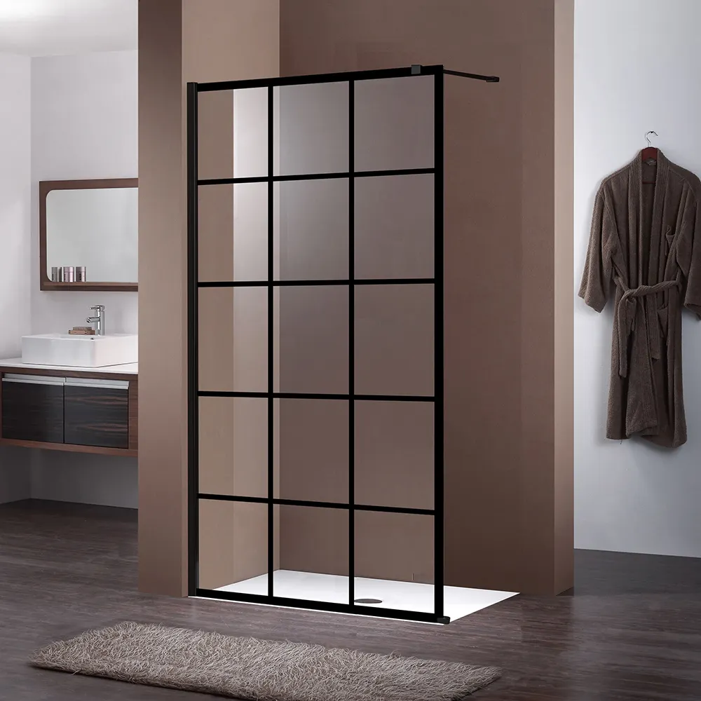 French Style Matte Black Window Panel Single Walk-in Fixed Shower Door