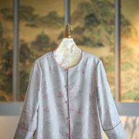 Vêtements pour femmes originaux, nouveau style chinois, veste polyvalente à col rond en soie, imprimé papillon, grande taille, 7838