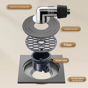 OEM Glossy 304 Stainless Steel Square Floor Drain Deodorizing Filter Full Copper Core Odor Preventer Bathroom Shower Drain - Product Image 4