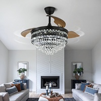Ventilateur de plafond LED intelligent moderne en fer forgé avec télécommande, variateur de vitesse, minuterie, 6 vitesses, 3 pales escamotables pour la décoration intérieure