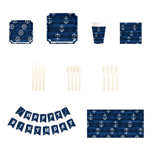 DAMAI - Juego de Vajilla de Papel Personalizado con Tema de Navegación en Azul Oscuro, Platos, Vasos y Servilletas de Papel para Cumpleaños de Niños - Product Image 6