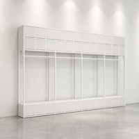 Système de dressing mural complet blanc personnalisé, montage facile, grille supérieure en cubes, double tringle de suspension, tiroirs inférieurs - Marque KED, usage commercial