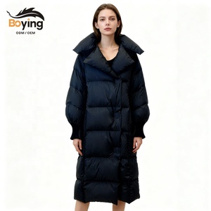 <span class=keywords><strong>Manteau</strong></span> long d'hiver pour femme Boying, nouveau modèle, minimaliste, élégant, épais, ample, au-dessus du genou, tendance, chaud, en PU teint, à simple boutonnage - Product Image 1