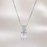 Collana con Pendente in Oro Bianco 18K con Diamante Coltivato in Laboratorio Taglio Smeraldo, Gioielli Raffinati per Donne, Catene con Diamanti, Collana con Diamante Coltivato