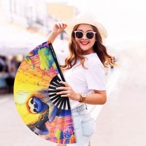 Ventilador de mano portátil grande más Popular para fiesta de Halloween Rave con bambú y arte popular impreso UV técnica de pintura UV de Bambú - Product Image 3