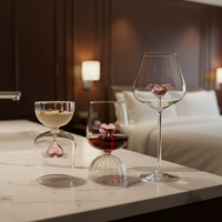Gobelet à vin en verre borosilicate de haute qualité, style Ins, cœur rose avec ailes d'ange, résistant à la chaleur, pour cadeau de la Saint-Valentin