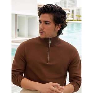 <span class=keywords><strong>Pull</strong></span> en maille <span class=keywords><strong>pour</strong></span> homme, style américain, col semi-montant zippé, en polyester et terylène, hiver, lavable en machine, coupe ajustée, robuste - Product Image 1