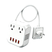 Adaptador de Viaje Multifuncional con Cable de 2000W, con Puertos USB-A y Tipo-C, Compatible con Enchufes AU, US, UK y EU