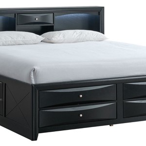 Cama doble negra con almacenamiento, cajones en la cabecera y compartimentos integrados para adultos y personas mayores - Product Image 4
