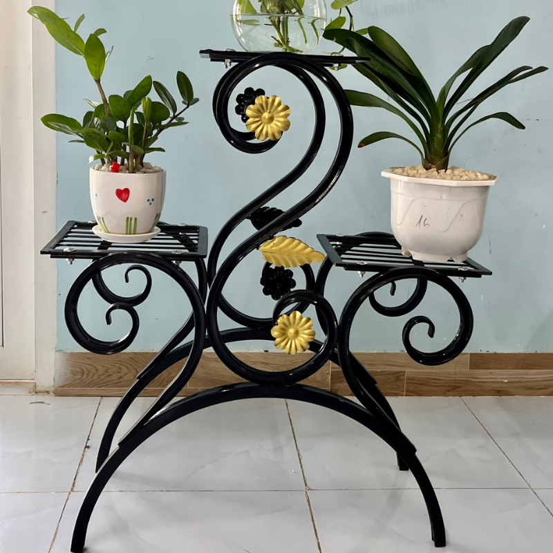 Hanging Contemporary Metal Flower Pot Display Rack - Wrought Iron Plant  Stand for Indoor & Outdoor Storage Solutions