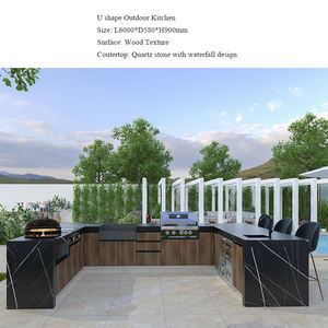 Conjunto de Cozinha Externa Italiana Moderna de Luxo com Forno de Pizza, Churrasqueira, Geladeira, Armários, Puxadores e Bancada de Mármore para Cozinhas Externas - Product Image 5