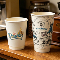 Gobelet à café en papier à double paroi avec logo personnalisé, gobelet isotherme jetable pour boissons chaudes avec couvercle pour latte, thé boba, café, vente en gros