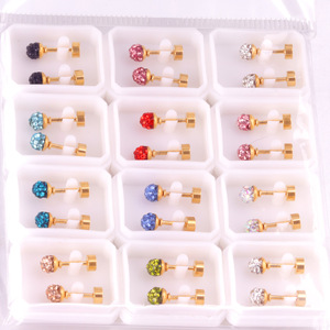 Stud Earrings Set Mixed Color Round Geometric Stainless Steel Bezel Setting For Women Gift Occasion - Product Image 3
