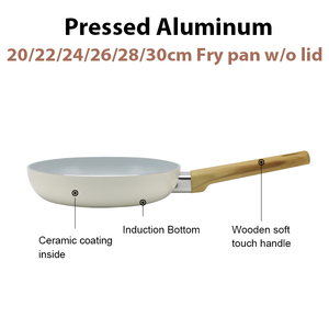 Thương mại sang trọng màu trắng nhôm cảm ứng cơ sở vừa không dính <span class=keywords><strong>Frying</strong></span> <span class=keywords><strong>Pan</strong></span> với nắp và tay cầm bằng gỗ - Product Image 3