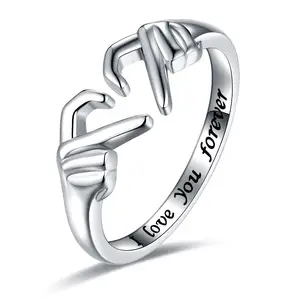 Mode Trendy Sterling Silber Freundschaft Versprechen Hand Liebe Herz Ringe für Frauen