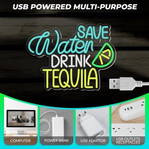 Enseigne néon LED en acrylique « Économisez l'eau, buvez de la tequila » avec motif tranche de citron vert, à suspendre au mur pour bar, lounge, maison, fête - Product Image 5