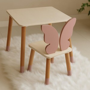 Ensemble table et chaises pour enfants papillon Mobilier Montessori Ensemble pour tout-petits en bois fait à la main Table de jeu pour enfants Chaise papillon - Product Image 3